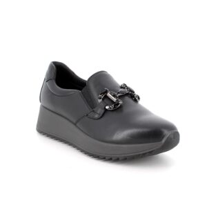 Slip-on donna Enval Soft in pelle nero con catena pietre