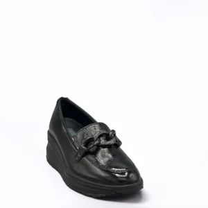 MOCASSINO ENVAL SU ZEPPA VERNICE NERO CON CATENA STRASS