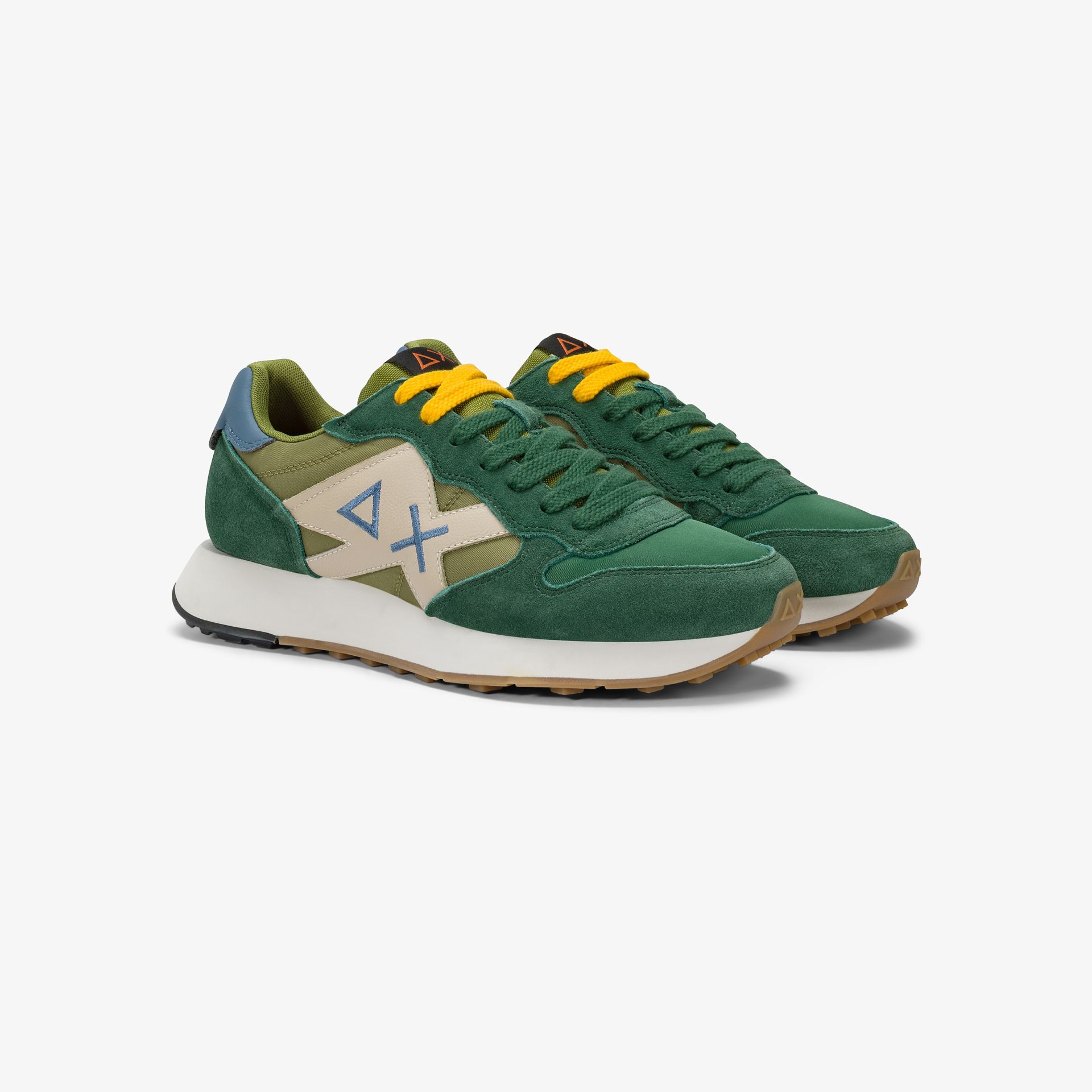 Sneaker UOMO SUN68 Jaki Bicolor in Nylon e Suede Verde Scuro