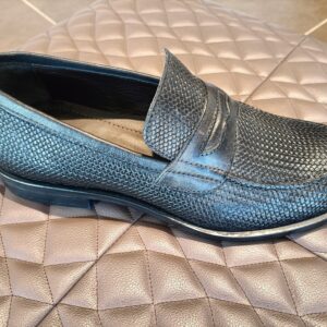 MOCASSINO UOMO PELLE BLU INTRECCIO