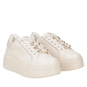 SNEAKERS DONNA TOSCABLU IN PELLE BEIGE CON ACCESSORI PERLE
